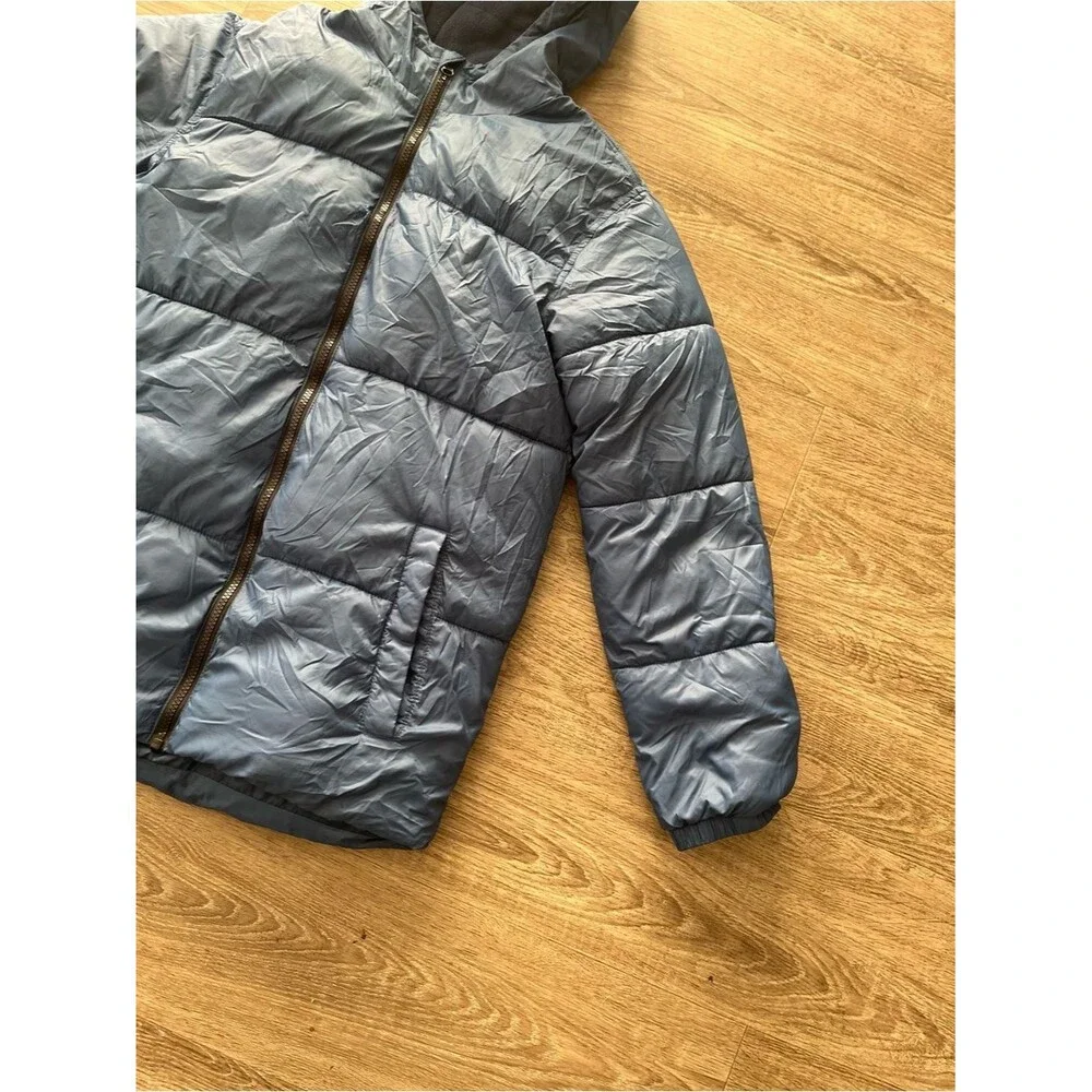 Old Navy Boys Hooded Puffer Jacket XXL 18 Blue Gray Fleece Lined Coat Insulated